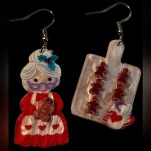 Festive Grandma and Gingerbread Earrings